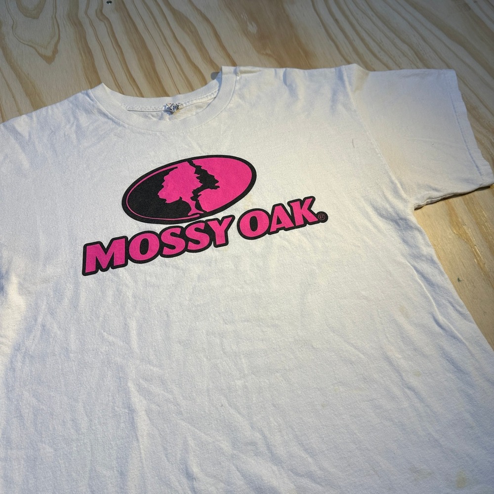 Mossy Oak Graphic T-Shirt Large White Pink Logo Alstyle Apparel Tee